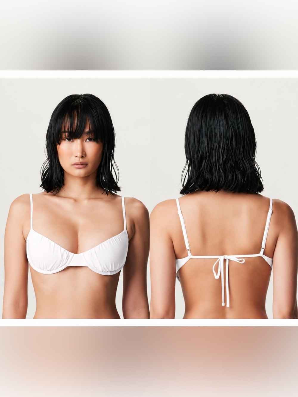 Naked Wardrobe Swim Ruched Underwire Balconette Bikini Top White Small